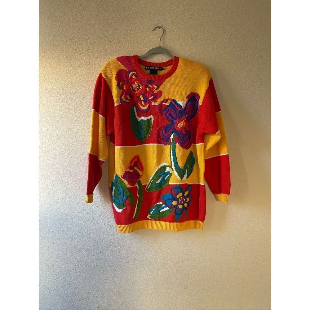 Vintage colorful floral 3d sweater size‎ large